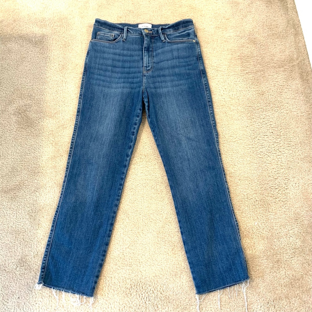 Frame Denim Le Sylvie Slender Straight Cropped Raw Denim - Size 29